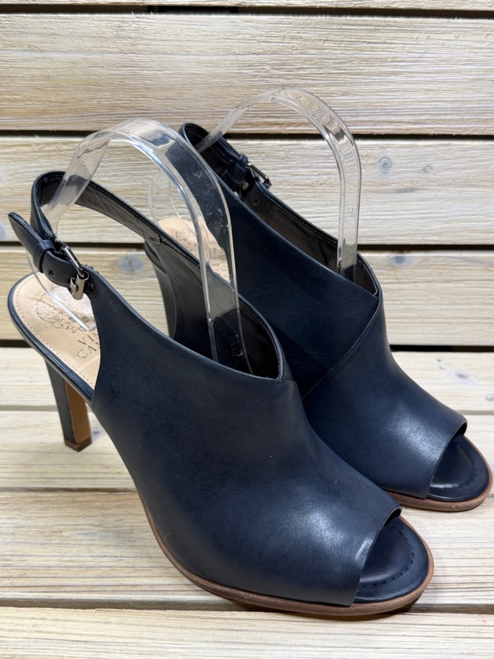 Vince Camuto Nattey Navy leather open toed heels size 9.5M